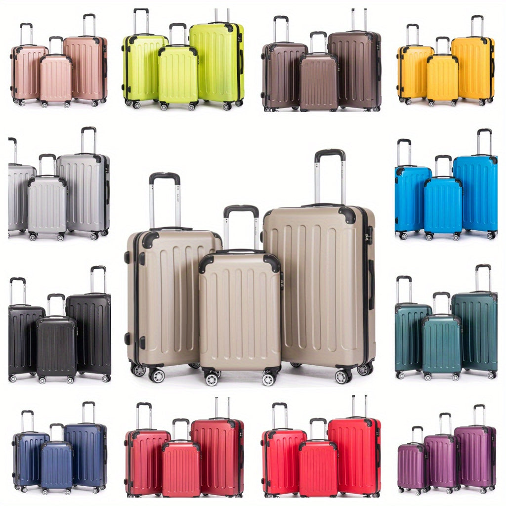 Ensemble de trois valises familiales de 20+24+28 pouces, valise de cabine de 20 pouces, valise de voyage d'affaires avec boîte de rangement à mot de passe, roues universelles, coque rigide en ABS, grande capacité, valise enregistrée (ML-XL-set)