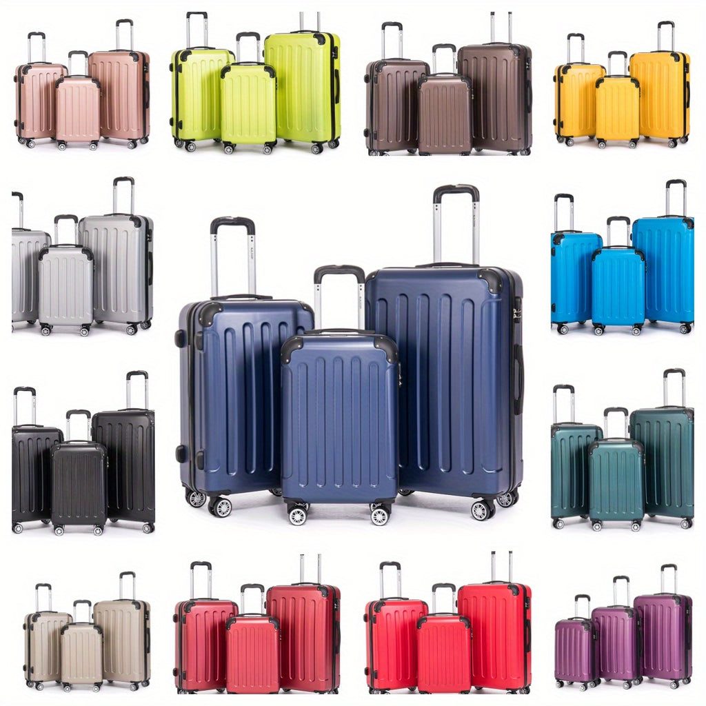Ensemble de trois valises familiales de 20+24+28 pouces, valise de cabine de 20 pouces, valise de voyage d'affaires avec boîte de rangement à mot de passe, roues universelles, coque rigide en ABS, grande capacité, valise enregistrée (ML-XL-set)