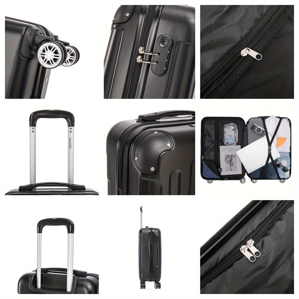 Ensemble de trois valises familiales de 20+24+28 pouces, valise de cabine de 20 pouces, valise de voyage d'affaires avec boîte de rangement à mot de passe, roues universelles, coque rigide en ABS, grande capacité, valise enregistrée (ML-XL-set)