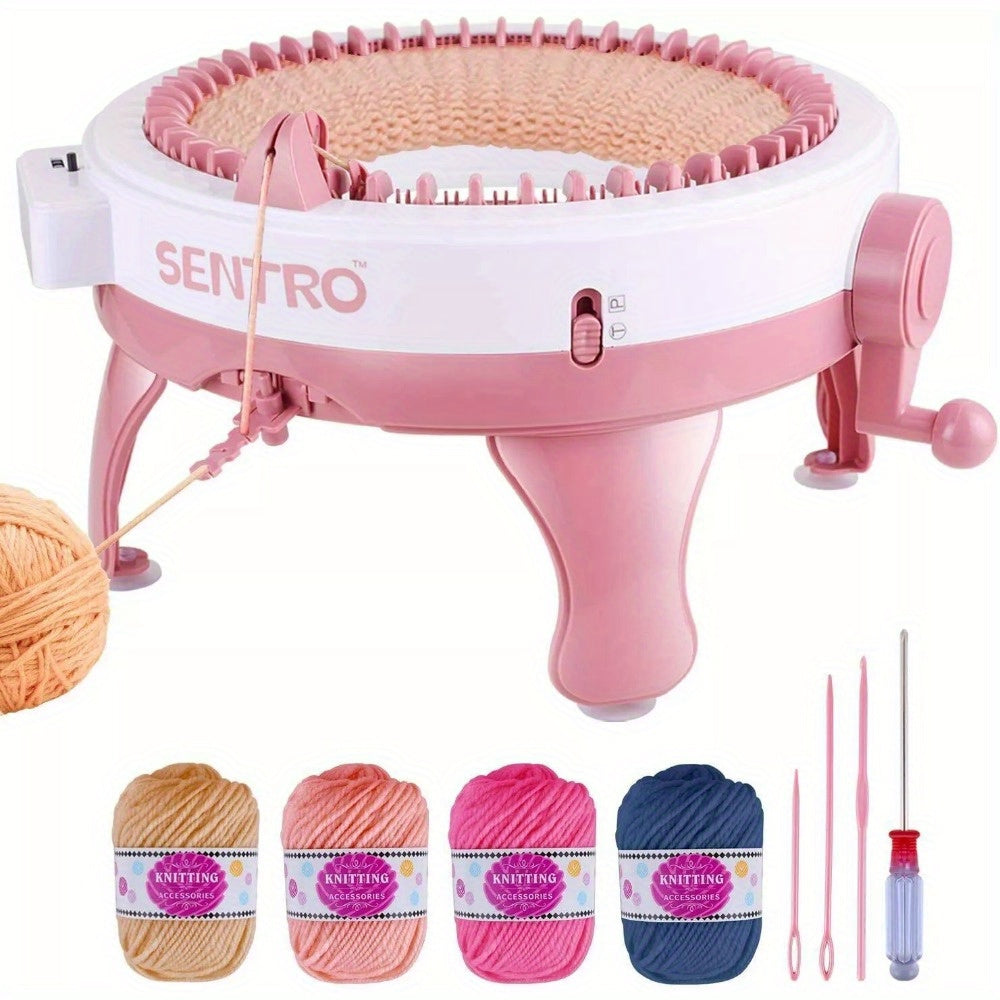 [DIY Créatif] Machine à Tricoter Manuelle à 48 Aiguilles avec Manivelle - Outil DIY Portable pour Écharpes, Chapeaux, Chaussettes | Sans Électricité, Construction en ABS Rose avec Porte-Bobine et Compteur de Mailles | Série Créative de Métier à Tisser la