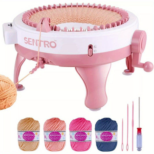 [DIY Créatif] Machine à Tricoter Manuelle à 48 Aiguilles avec Manivelle - Outil DIY Portable pour Écharpes, Chapeaux, Chaussettes | Sans Électricité, Construction en ABS Rose avec Porte-Bobine et Compteur de Mailles | Série Créative de Métier à Tisser la