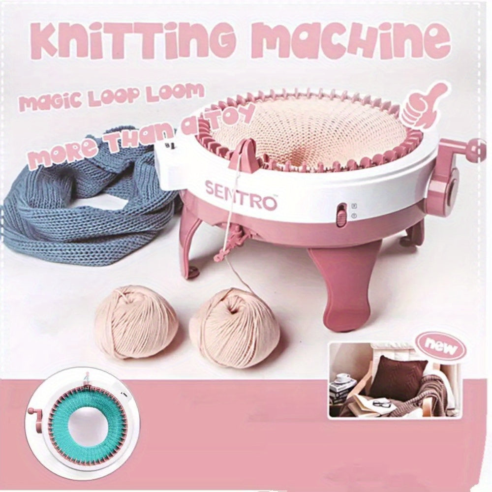 [DIY Créatif] Machine à Tricoter Manuelle à 48 Aiguilles avec Manivelle - Outil DIY Portable pour Écharpes, Chapeaux, Chaussettes | Sans Électricité, Construction en ABS Rose avec Porte-Bobine et Compteur de Mailles | Série Créative de Métier à Tisser la