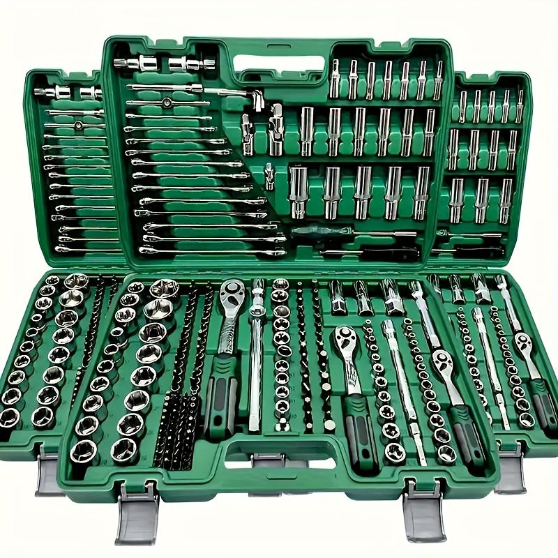 Lot de 216 et 53 pièces, trousse d'outils mécanique professionnelle haut de gamme, douilles standard et de profondeur 1/2" * 1/4" 3/8" drive, clé à cliquet, clé dynamométrique, pour réparation auto pièces et outillage mécanique ménager, outils réparation