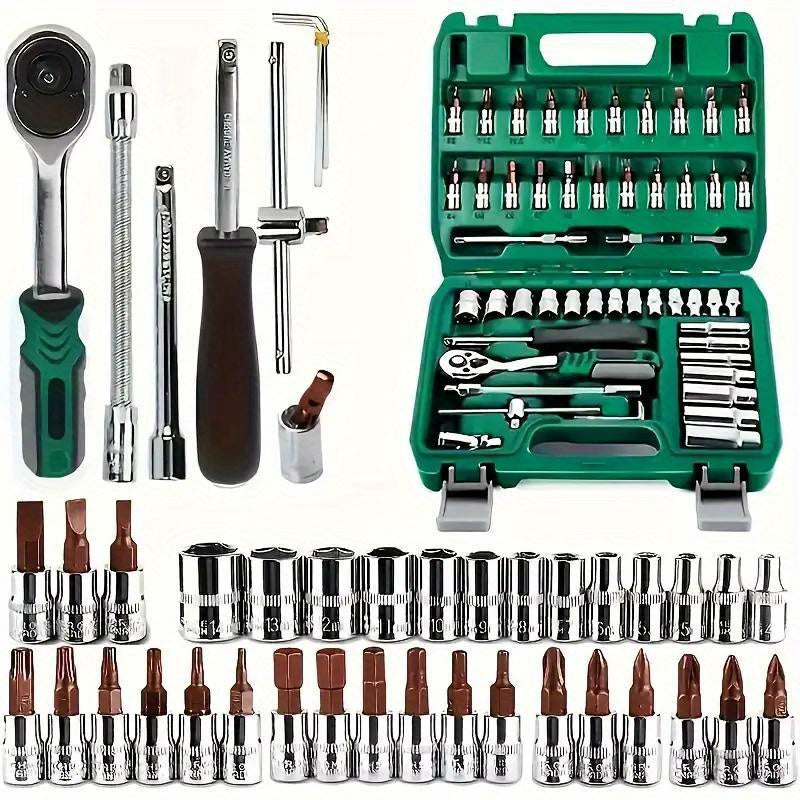 Lot de 216 et 53 pièces, trousse d'outils mécanique professionnelle haut de gamme, douilles standard et de profondeur 1/2" * 1/4" 3/8" drive, clé à cliquet, clé dynamométrique, pour réparation auto pièces et outillage mécanique ménager, outils réparation