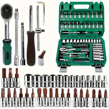 Lot de 216 et 53 pièces, trousse d'outils mécanique professionnelle haut de gamme, douilles standard et de profondeur 1/2" * 1/4" 3/8" drive, clé à cliquet, clé dynamométrique, pour réparation auto pièces et outillage mécanique ménager, outils réparation