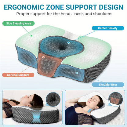 Oreiller en Mousse Mémoire Elviros pour Dormir, Oreiller Contour Réglable, Oreillers Ergonomiques pour Dormeurs sur le Côté, le Dos et le Ventre