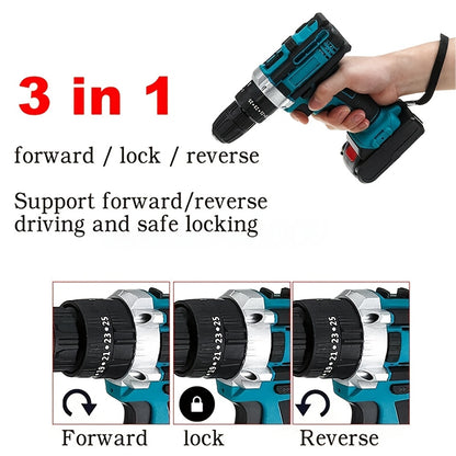 Perceuse à Percussion Électrique Rechargeable, 21V, 3000 tr/min, avec Batterie Lithium Rechargeable, 32 Couple, Outil DIY Maison, Tournevis Sans Fil, Bricolage Maison
