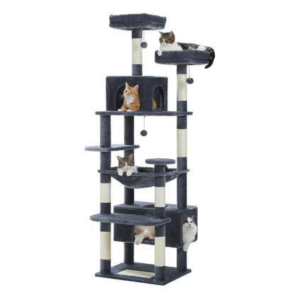 PAWZ Road Grand Arbre et  de 184 cm pour Chats d'Intérieur - avec Poteaux à Griffer en Sisal, Perchoirs Rembourrés, Condos et Panier