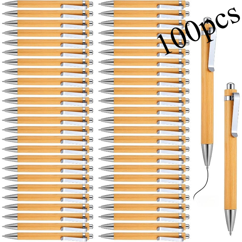 Dofiki 50/100pcs Stylos en Bambou en Vrac, Stylos à Bille Rétroplats en Bois, Stylo à Bille en Bambou, Stylos à Encre 1.0Mm Stylo à Bille en Bois pour Journal Fournitures Scolaires de Bureau