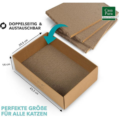 Boîte à griffer pour chat avec 5 planches à griffer double face, papier à griffer tigre, 43,5 x 29,5 x 14 cm – Meuble à griffer et planche à griffer pour soin des griffes