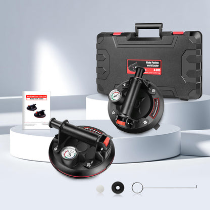 Paire 2x PACK Ventouse à vide avec manomètre, ventouse à vide robuste avec poignée, levier à ventouse pour verre, pour granit, carrelage, verre, levier à ventouse industriel noir puissant pour granit, carrelage, vitre, ventouses, leviers