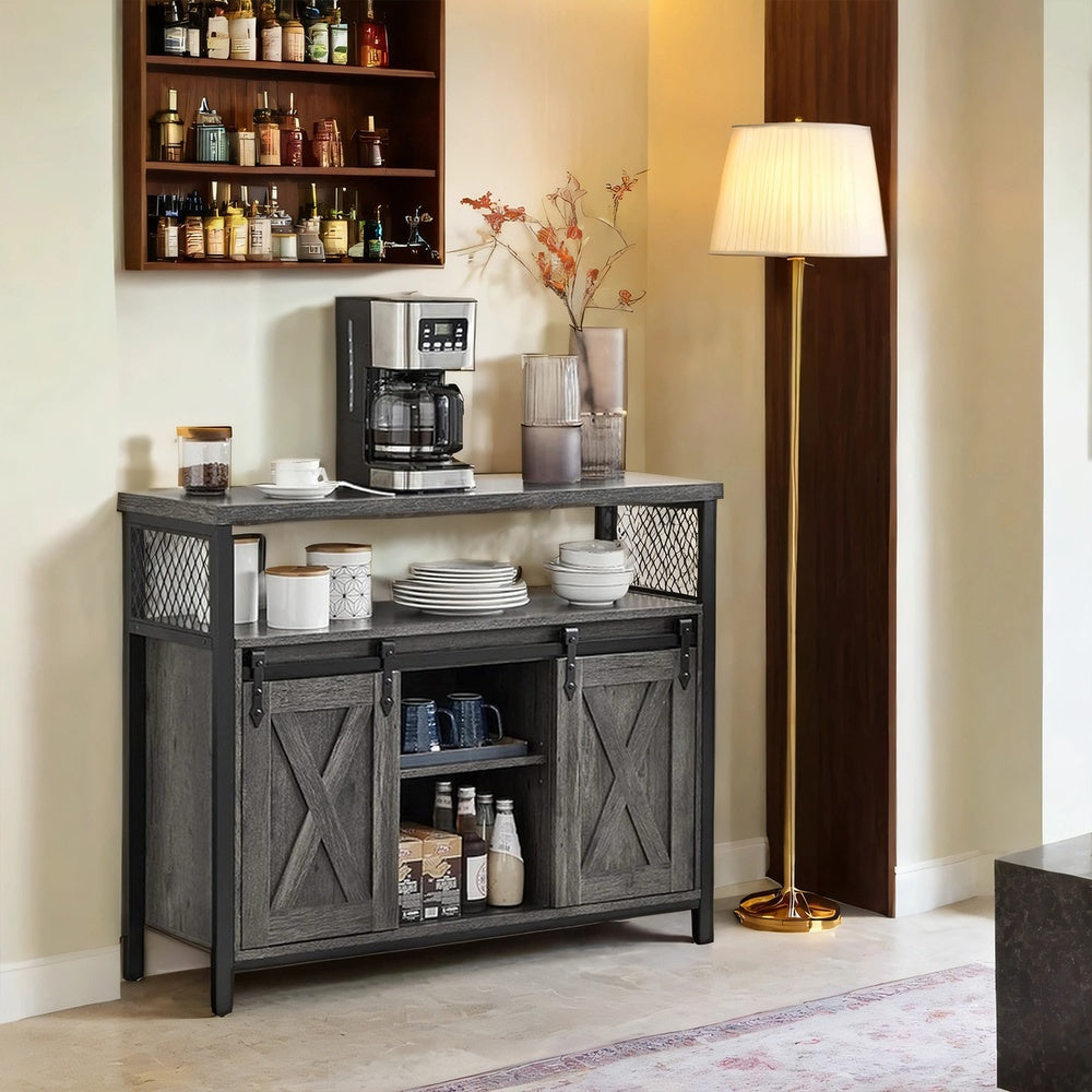 Meuble de Rangement, Buffet Cuisine, Commode, avec 2 Portes Coulissantes, 33 x 100 x 80 cm, Étagères Réglables, pour Salon