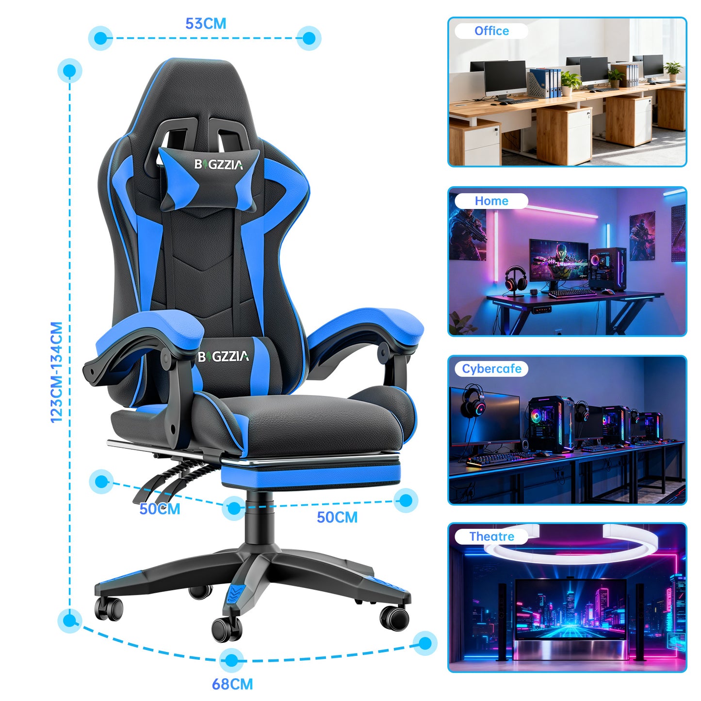 Gartistgo Chaise Gaming Ergonomique - Chaises Gaming avec Coussin Lombaire + Appui-Tête, Chaise de Bureau & Ordinateur Rehausseable pour Adultes, Filles, Garçons (Avec Repose-Pieds)