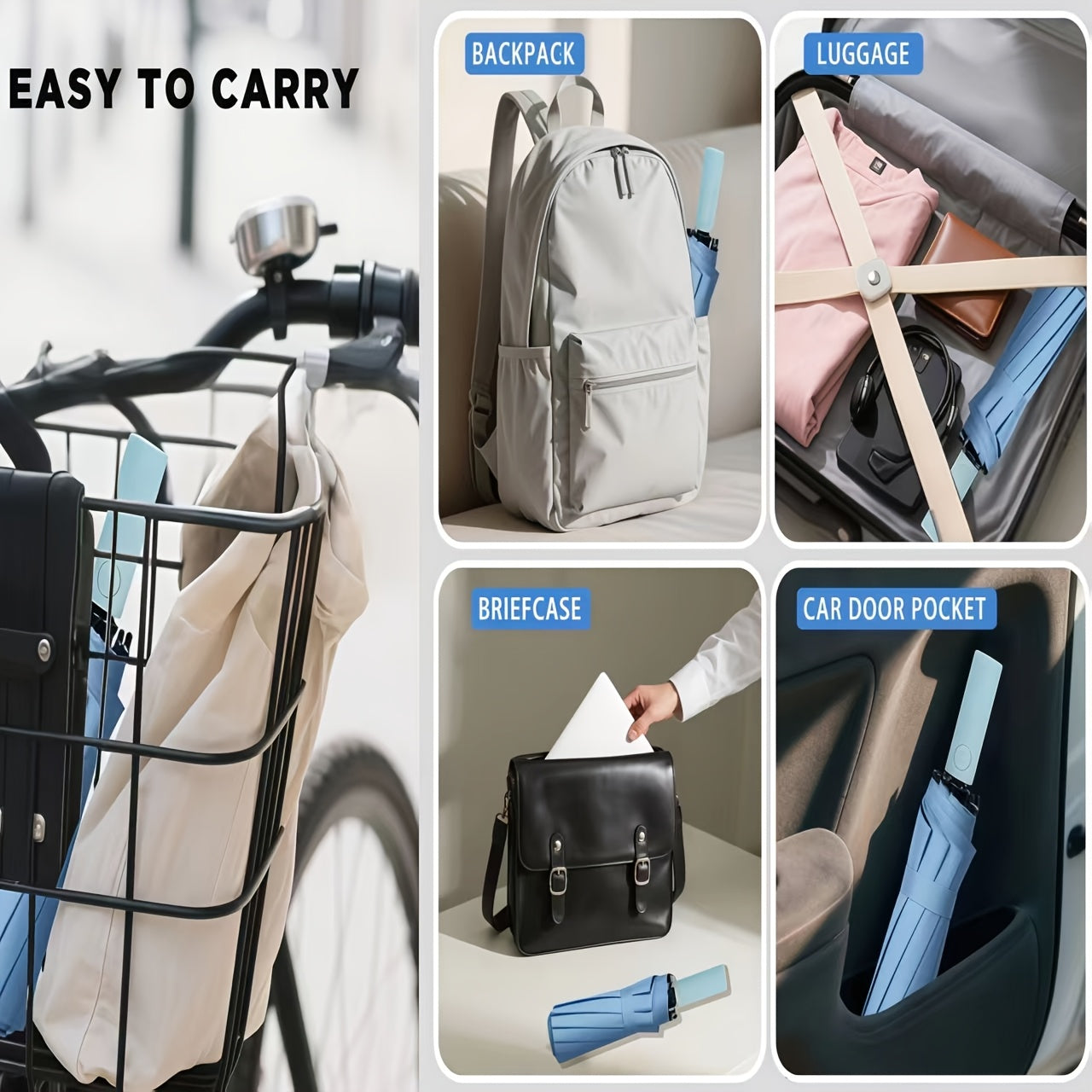 MEI QI LIN Parapluie de Golf Compact de Voyage avec 10 Baleines, Ouvre/Ferme Automatique, Léger et Portable pour Usage Extérieur, Auvent 10% Plus Grand, Cadre Durable, Idéal pour Hommes et Femmes, S'adapte à un Sac à Dos ou une Bourse