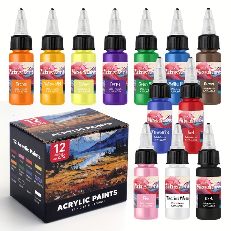 Ensemble de Peinture à Aérographe 12/24/36 Couleurs, 20ml/0.67oz, Multifonctionnel, Idéal pour Peinture à l'Huile, Peinture à la Main, Création DIY, Débutants, Amateurs, Fournitures pour Peinture sur Céramique, Cadeau Idéal pour les Amateurs d'Art, Fourni