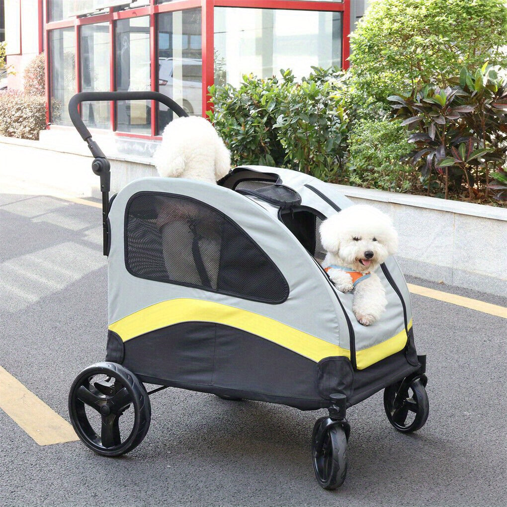 Poussette pour chien pliante XXL à 4 roues, très grande poussette avec séparateur amovible uniquement adaptée pour un grand chien, poussette de voyage pour animal de compagnie, jogging pour chien, poussette de voyage pliable en un clic, poignée réglable,
