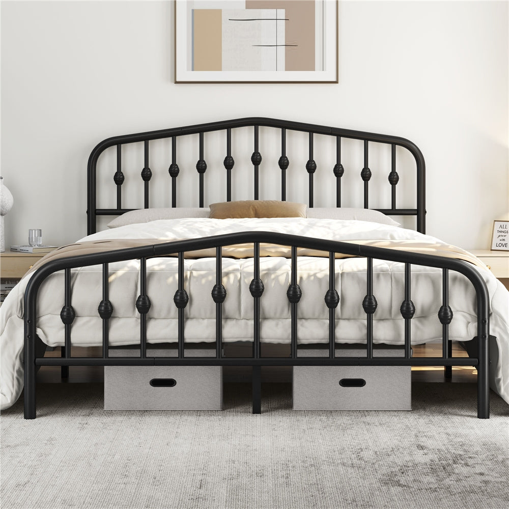 Costoffs Cadre de Lit Double en Métal Moderne - Avec Sommier à Lattes Métalliques - Espace de Rangement Sous-lit - Idéal pour Chambre, Dortoir ou Appoint - Style Industriel Intemporel