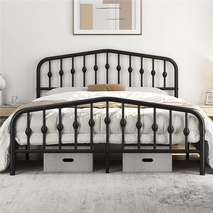 Costoffs Cadre de Lit Double en Métal Moderne - Avec Sommier à Lattes Métalliques - Espace de Rangement Sous-lit - Idéal pour Chambre, Dortoir ou Appoint - Style Industriel Intemporel