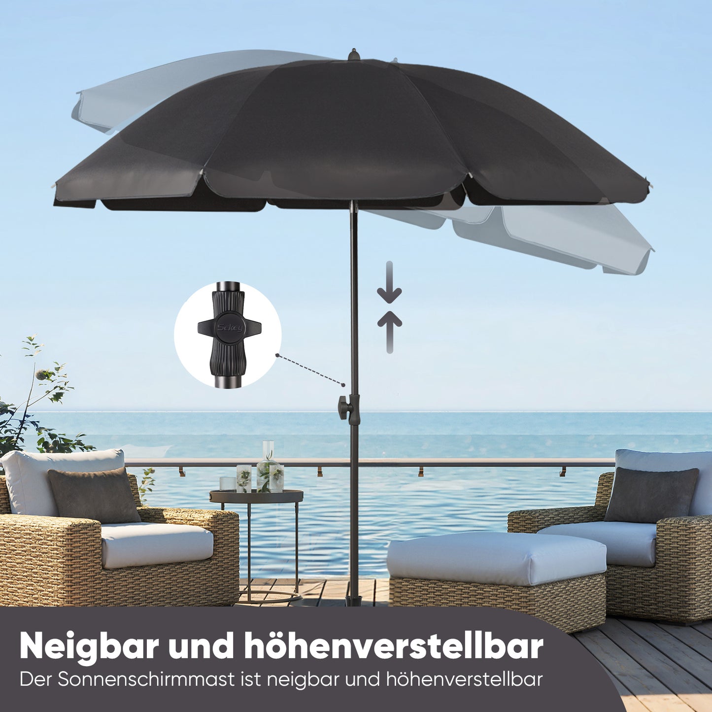 Parasol de balcon Sunula 180 cm avec pied béquille, housse de , inclinaison et réglage en hauteur, parasol de plage pour balcon, jardin et terrasse