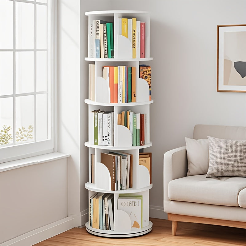 Étagère à livres rotative à 360°, 1 pièce, 3/4/5 niveaux, diamètre 46×H160cm, étagère de rangement peu encombrante pour salon, chambre, bureau, design moderne