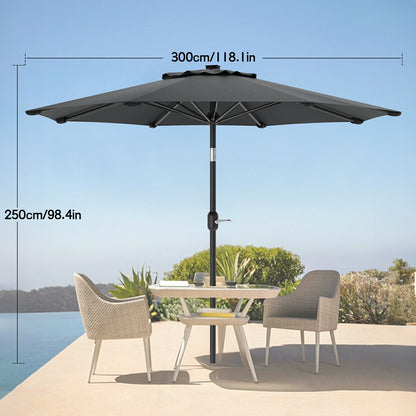 Parasol 300Cm, Parasol de Plage Extérieur, Protection Solaire UPF 50+, Inclinaison à 30° sur les Deux Côtés, Hauteur Réglable, Parasol de Marché, Parasol de Jardin avec Manivelle, Parasol de Balcon, Parasol de Patio pour Jardin, Balcon, Sans Support