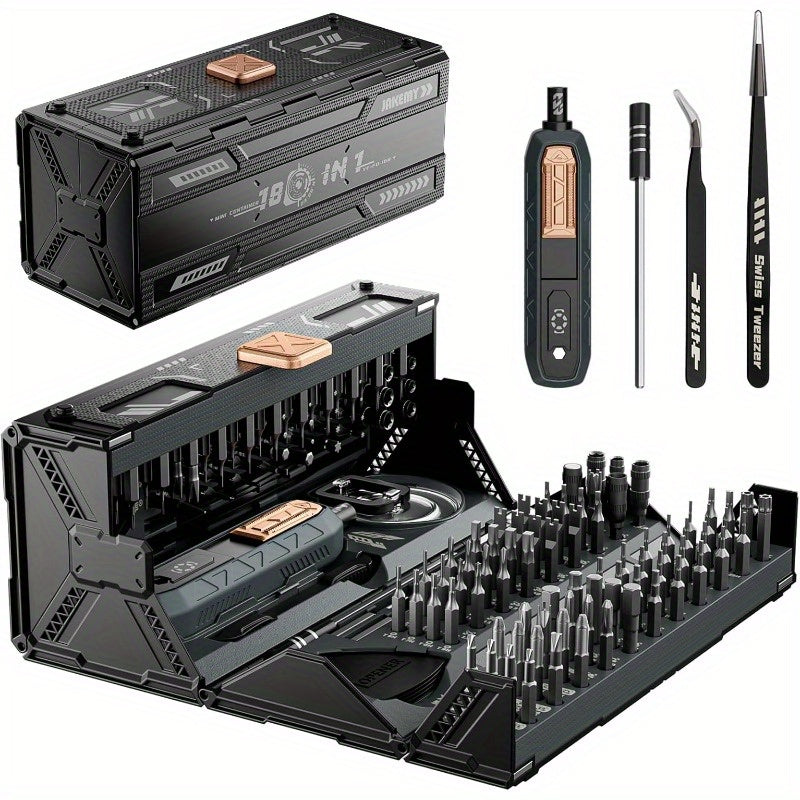 [Cadeau outil pour hommes] Ensemble de tournevis de précision manuel 180 en 1, conception de modélisation de conteneur, angulaire, élégant, kit de réparation magnétique professionnel, adapté aux ordinateurs portables, téléphones mobiles, caméras, tablette