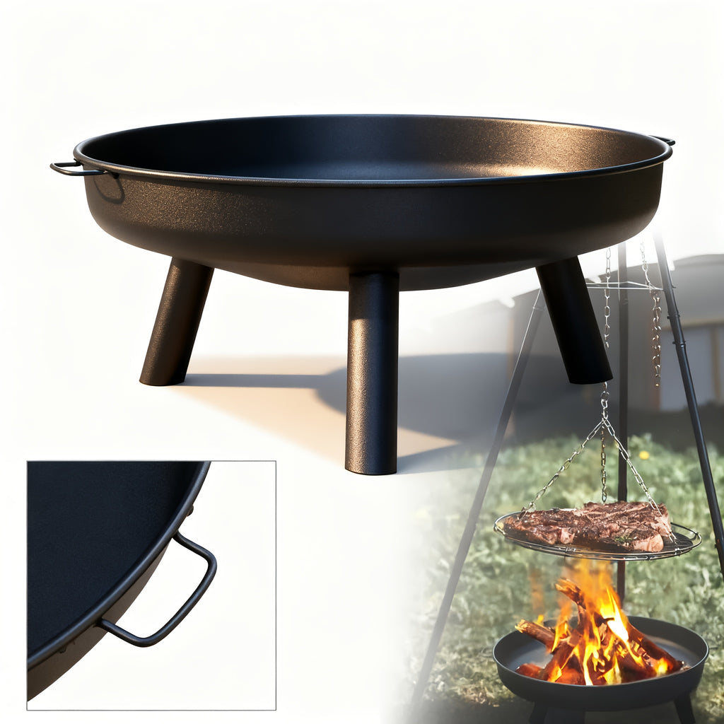 Poêle à foyer extérieur, équipée de 2 poignées et de 3 pieds amovibles, bol à feu et panier à feu, convient pour les patios, balcons, jardins et cours, peut être utilisée en hiver ! Parfaite pour les fêtes, le camping, noire, un incontournable pour les fê
