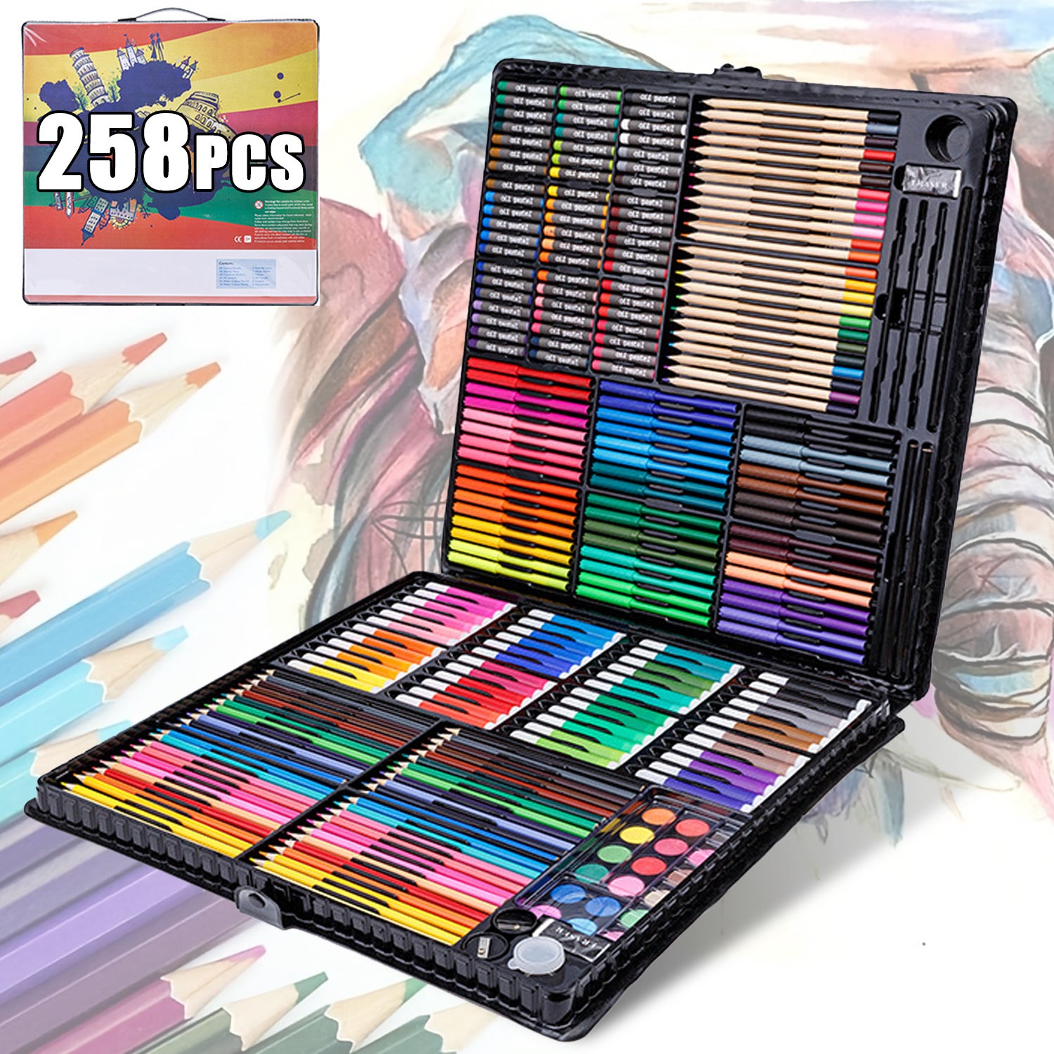 Collection de 258 crayons de couleur de haute qualité pour adultes, idéaux pour le coloriage, le mélange et le superposage - adaptés aux applications artistiques professionnelles