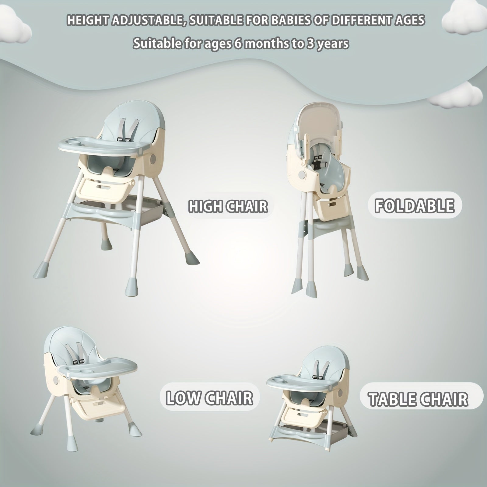 Chaise haute multifonctionnelle pour tout-petits, chaise haute, chaise pour bébé, chaise, ensemble de siège pour enfants, chaise haute combinée avec ceinture de sécurité et plateau amovible