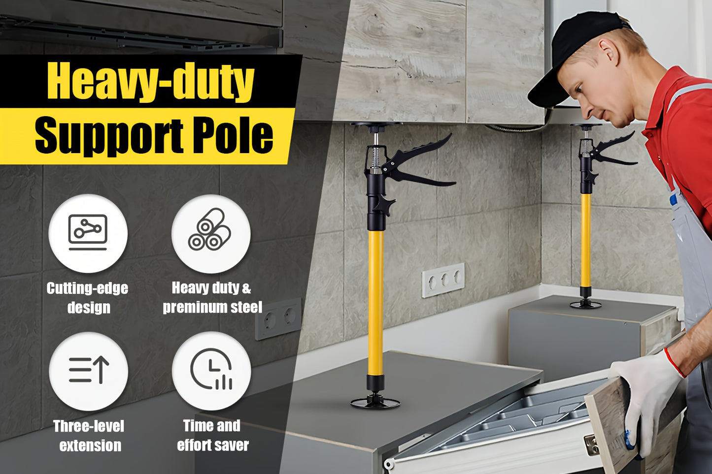 2 pièces, Poteau de Support, Poteau de Support Réglable + Portée Télescopique 50-115 cm, Charge Verticale 79,83 KG, Structure Stable avec Verrou Antidérapant, Assemblage Facile, Support Troisième Main + pour Installation de Porte de Construction de Cuisin