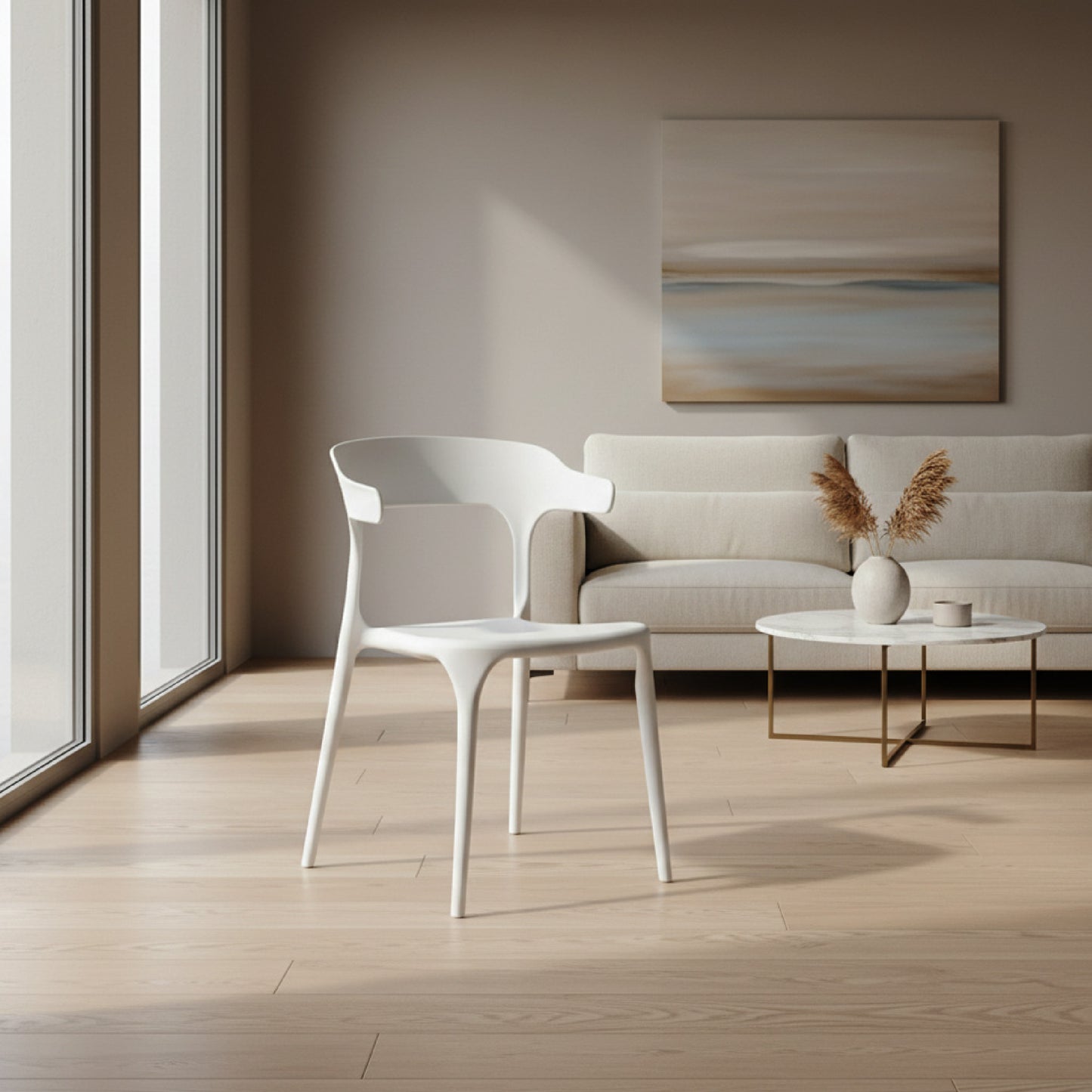 Baroni Home Lot de 4 chaises en plastique blanc – Empilables, prêtes à l'emploi sans assemblage requis, faciles à nettoyer, avec pieds antidérapants pour une stabilité accrue – Idéales pour cuisine, salon, salle à manger, jardin, terrasse ou balcon – Assi
