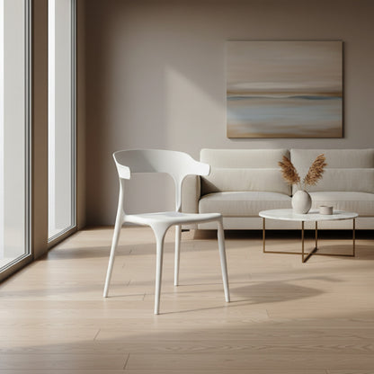 Baroni Home Lot de 4 chaises en plastique blanc – Empilables, prêtes à l'emploi sans assemblage requis, faciles à nettoyer, avec pieds antidérapants pour une stabilité accrue – Idéales pour cuisine, salon, salle à manger, jardin, terrasse ou balcon – Assi