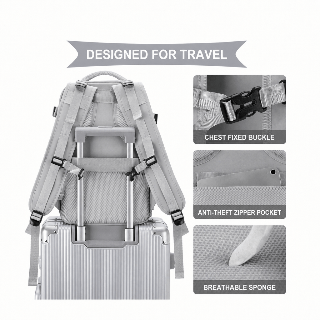 Sac à dos de voyage extra large, 40×25×20 cm, bagage cabine. Compartiment à chaussures séparé intégré, sac à dos grande capacité.