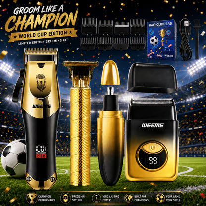 WEEME Kit de Tondeuse à Cheveux 4 pièces pour Hommes, Tondeuse à Cheveux Électrique Sans Fil, Tondeuse à Barbe en Forme de T & Tondeuse à Poils de Nez, Rasoir Électrique, Kit de Coiffure et de Beauté Professionnel pour l'Entretien des Hommes, Usage à Domi