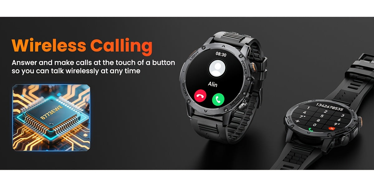 Montre Connectée Sport Homme 1000Mah Batterie Extra Large, avec Plus de 50h d'Autonomie en Veille, Écran 1.7 Pouces Appel Sans Fil Montre Connectée Sport/Étanche Ipx8/Plus de 100 Modes Sport/2 Combinations de Bracelets de Montre/Fonction Lampe Torche Sans