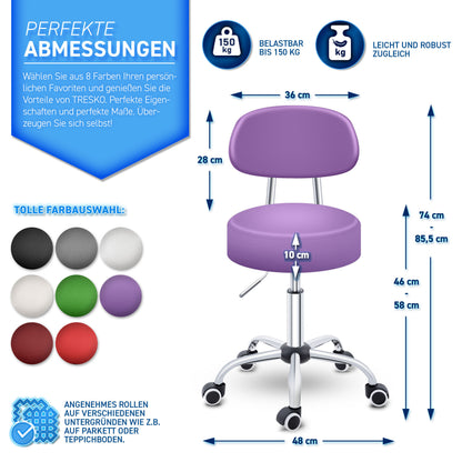 Tabouret Escalier TRESKO® avec Dossier 150 Kg | Tabouret de Travail Réglable en Hauteur 47-60 Cm | Tabouret Pivotant avec Roulettes | Tabouret Chaise de Bureau Chaise Pivotante