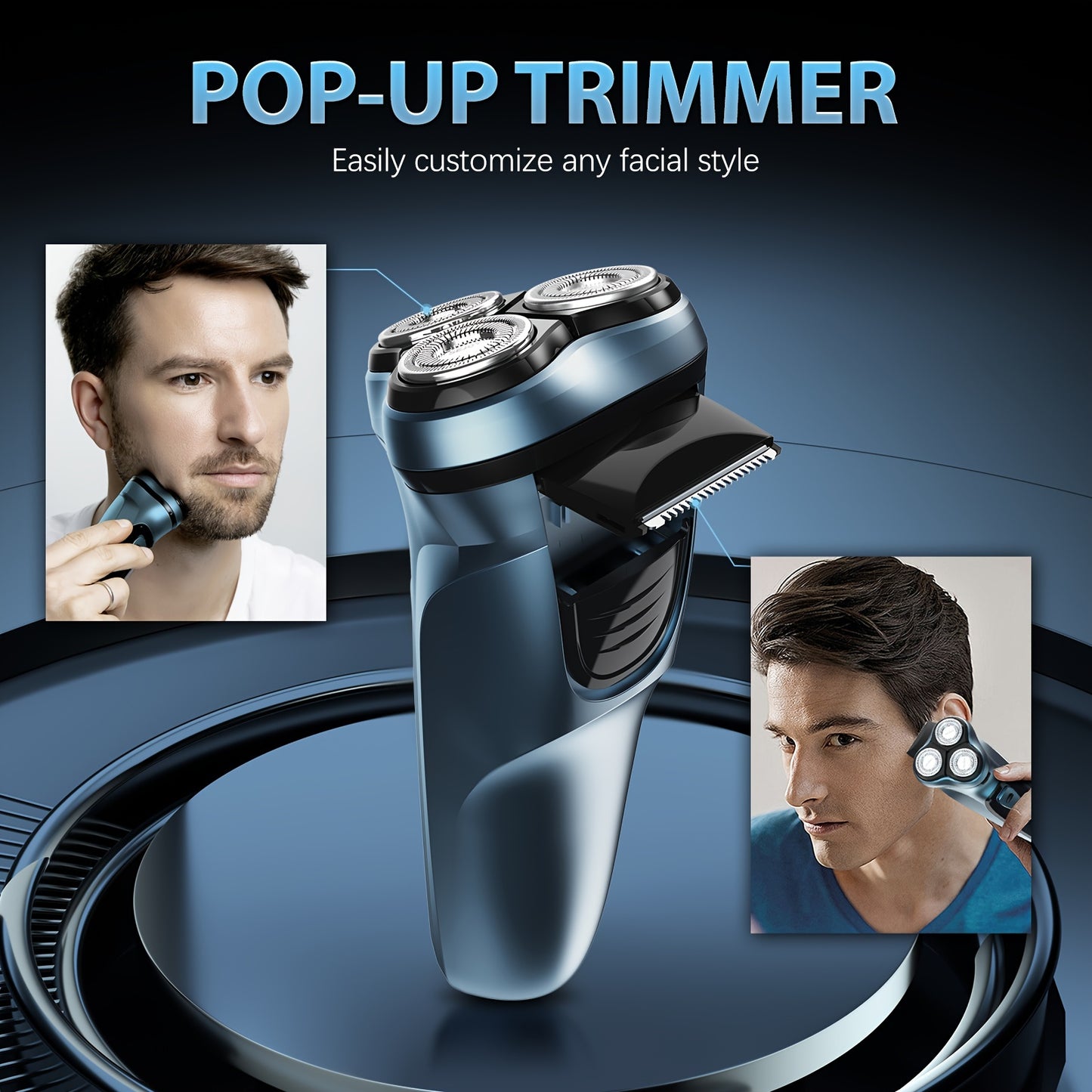 Rasoir électrique sans fil pour hommes : Rasoir rotatif humide/sec - Charge rapide USB & Soin de la peau sensible - Tondeuse pop-up & Lames de précision, Charge rapide, Meilleur cadeau
