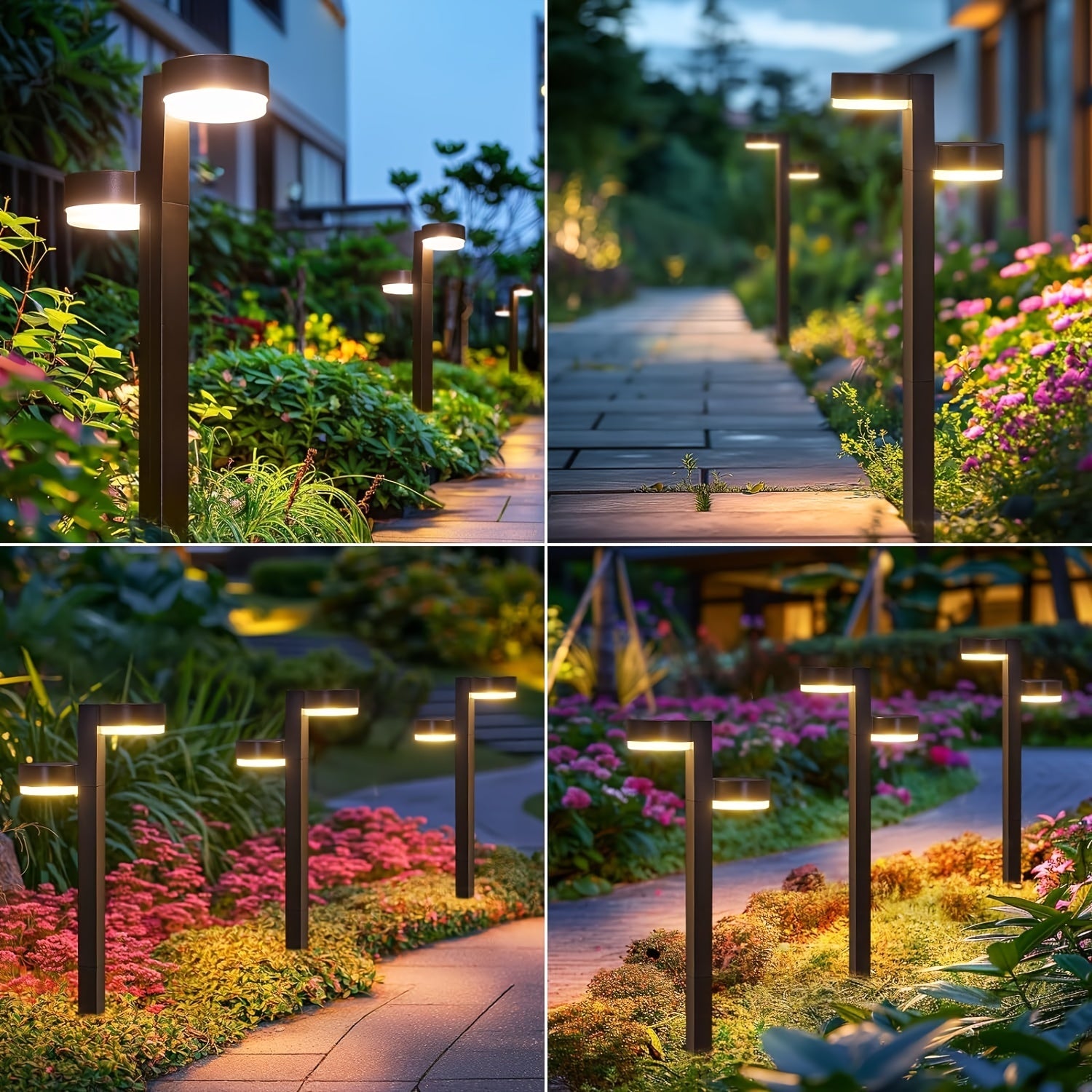 Lot de 4/8/12 Lampes Solaires d'Allée d'Extérieur, Lampes Solaires LED à Double Tête Extérieures Plus Lumineuses IPX5, 24 Perles LED, Lampes Solaires de Jardin Extérieures pour Cour, Allée, Paysage, Chemin, Allée de Voiture, Décorations de Noël à Énergie