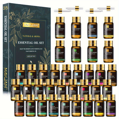 MAYJAM Lot de 35 huiles essentielles de 5 ml, coffret cadeau pour diffuseurs, humidificateur, fabrication de bougies artisanales, amélioration de l'humeur, cadeau idéal pour diverses occasions, cadeaux de Noël, surprise de la Saint-Valentin, cadeau de rem