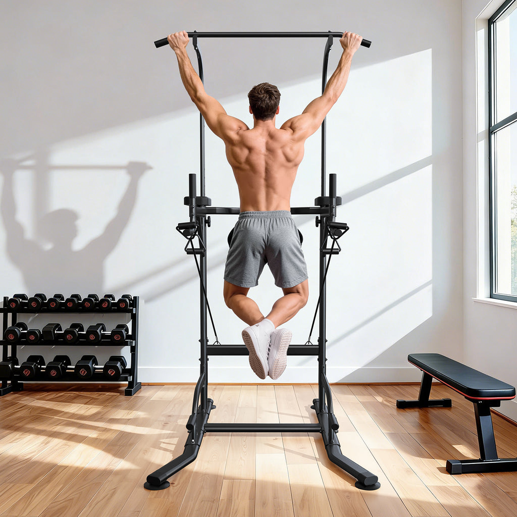 Barre de traction pour station de plongeoir, tour de force multifonction à hauteur réglable, entraînement de musculation pour exercices d'abdominaux et de push-up pour salle de sport à domicile, équipement d'entraînement de force et de fitness [Tankesi]