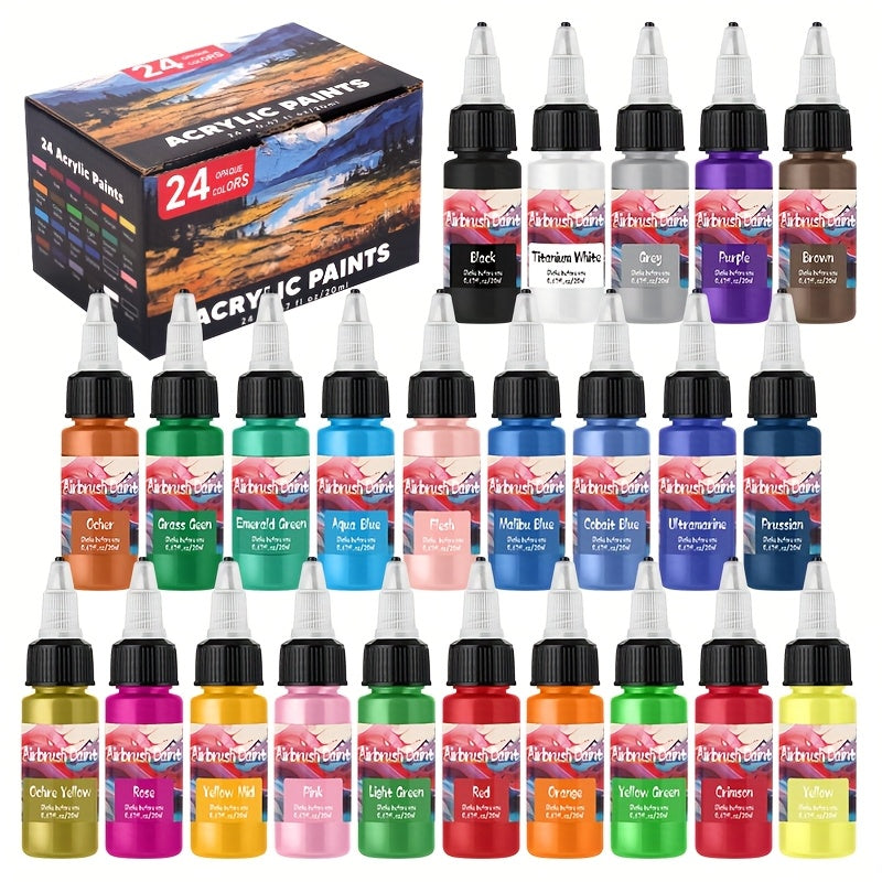 Ensemble de Peinture à Aérographe 12/24/36 Couleurs, 20ml/0.67oz, Multifonctionnel, Idéal pour Peinture à l'Huile, Peinture à la Main, Création DIY, Débutants, Amateurs, Fournitures pour Peinture sur Céramique, Cadeau Idéal pour les Amateurs d'Art, Fourni