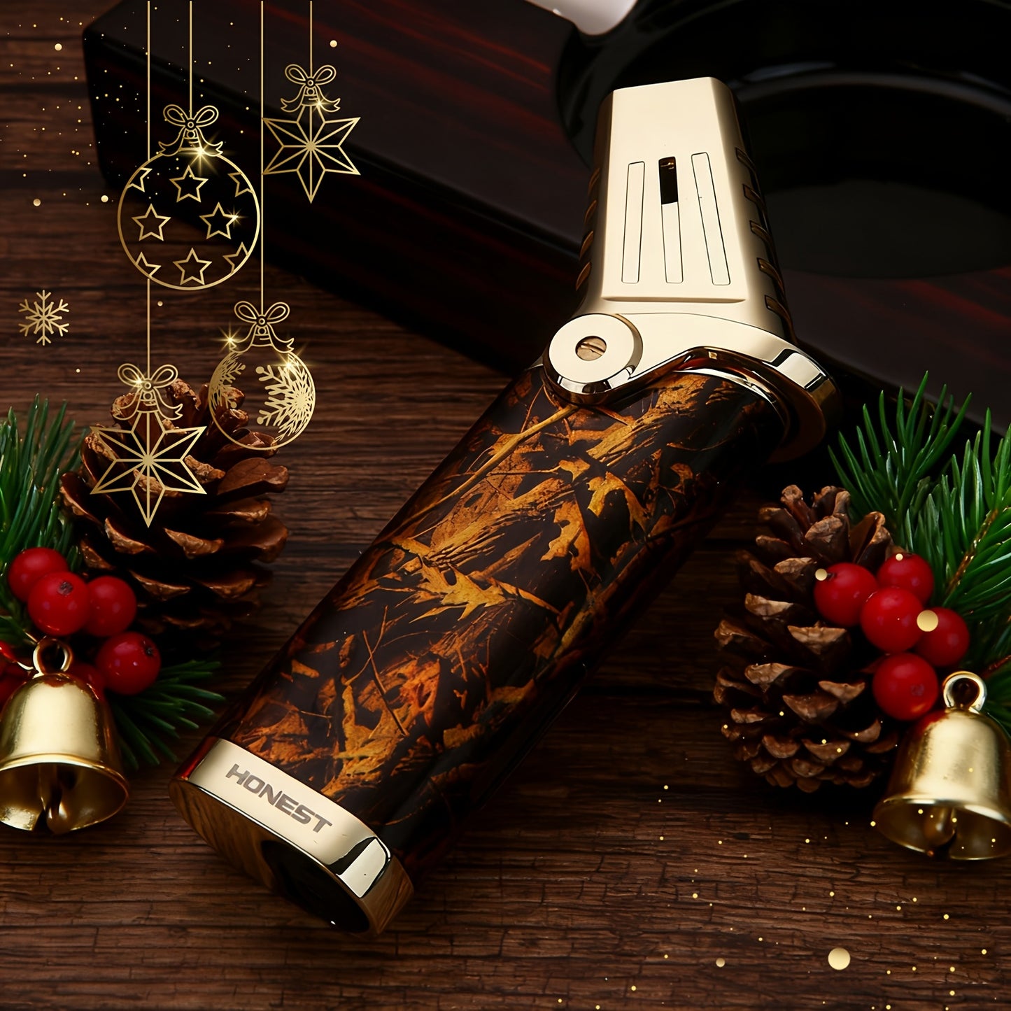 Briquet en métal, motifs exquis de tête inclinée, poli, coupe-vent, rechargeable, au butane, triple jet, flamme bleue, en alliage de zinc, plus facile à utiliser pour une meilleure expérience de camping, barbecue, bougies (butane non inclus)