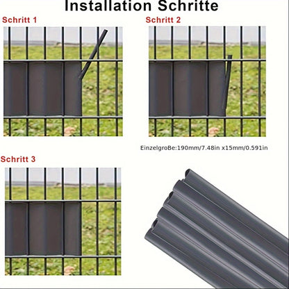 72 pièces de bandes d'écran d'intimité en PVC avec rails de serrage, conçues pour être utilisées comme barrière anti-vent ou écran d'intimité pour jardins et clôtures, comprenant des clips de fixation pour les clôtures en treillis double fil en couleur an