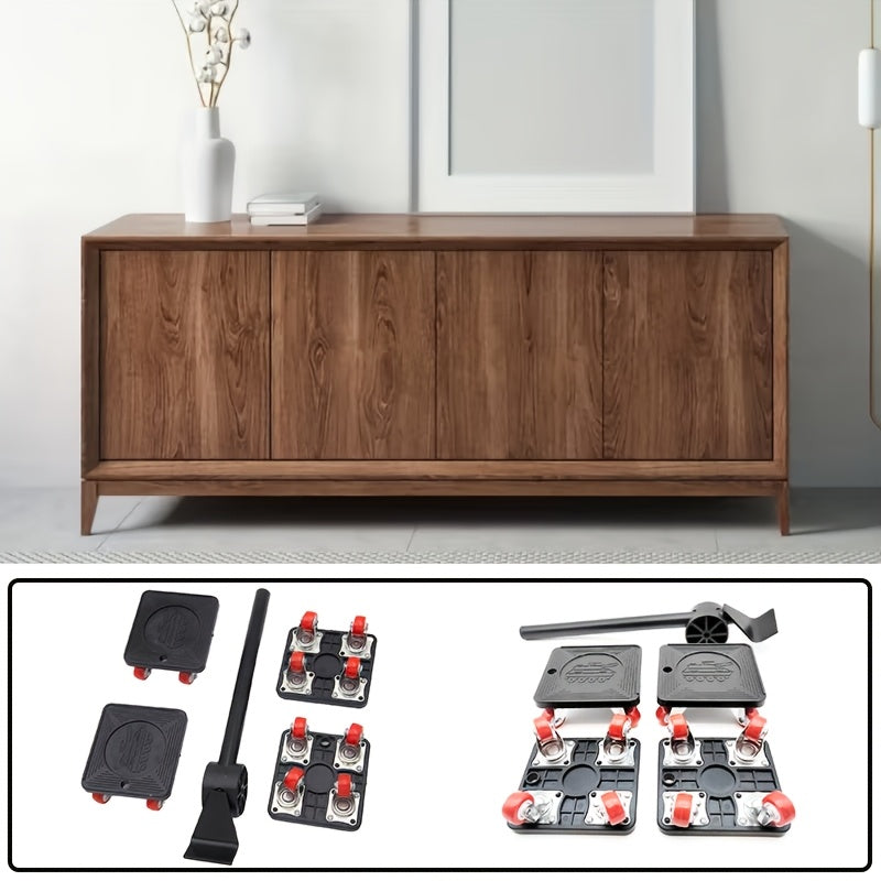 1 Lot de Rehausseur de Meubles Robuste, Déplace-Meubles, Outil de Déplacement de Meubles avec Perche d'Extension et 4 Roues, Convient aux Objets Lourds, Tels que Réfrigérateur, Climatiseur, Canapés, Machine à Laver - Grands Patins de Meubles, Patins de Dé