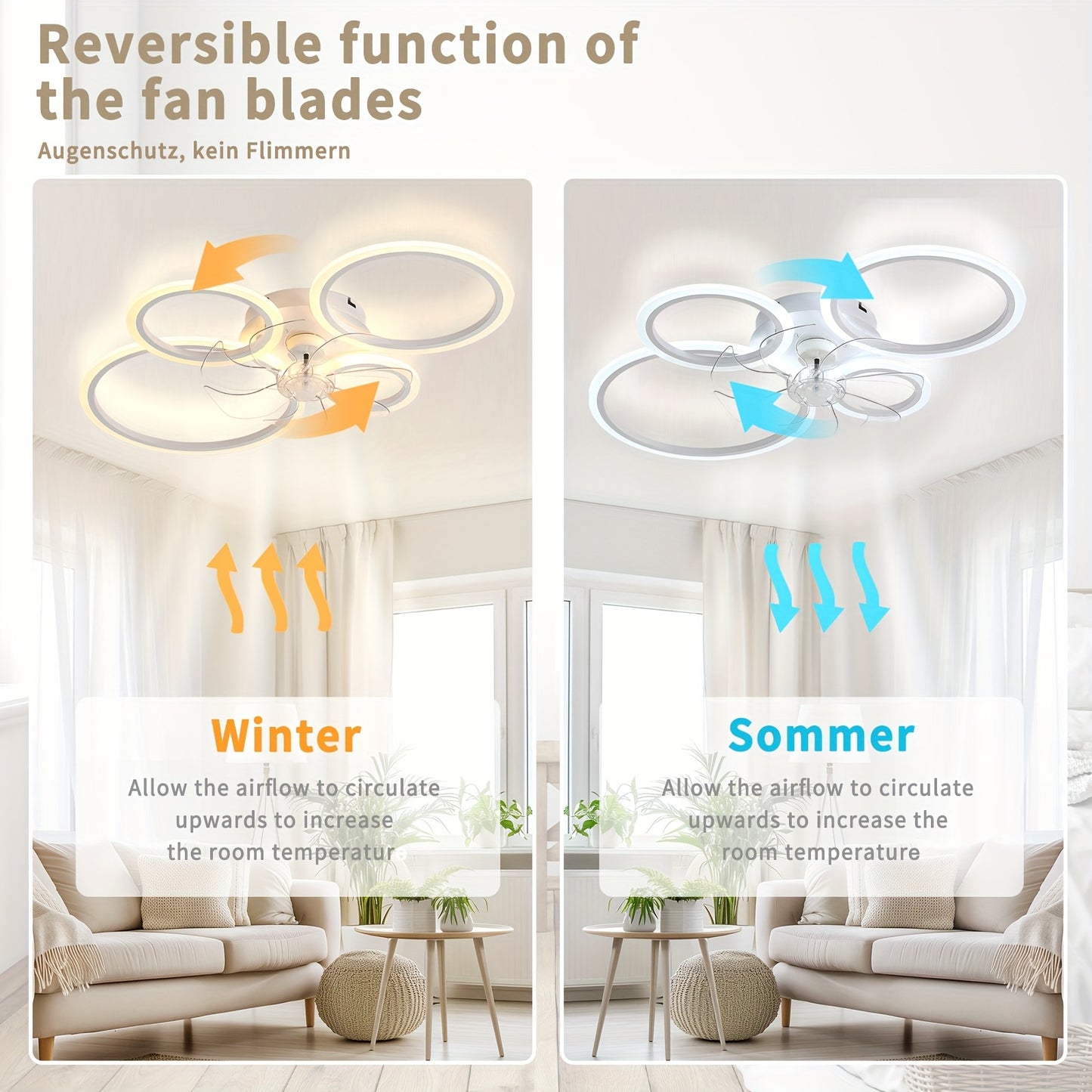 Plafonnier Ventilateur Moderne LED 6 Vitesses Dimmable avec Ventilateur, Luminaire de Plafond Dimmable à Température Variable avec Ventilateur, Idéal pour Chambre, Salon, Salle à Manger