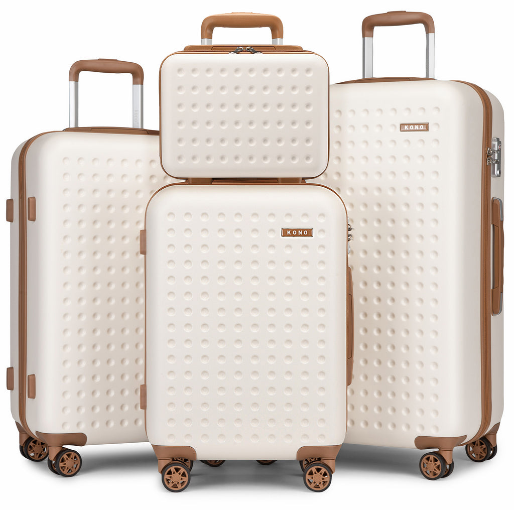 1Pcs de valise 14/20/24/28 pouces Crème Blanc Élégante en ABS+PC à Pois avec Serrure TSA et Trousse de Toilette, Construction Durable en ABS+PC, Serrure Approuvée TSA, Roues de Roulement Silencieuses, Poignée Télescopique, Design Moderne à Pois