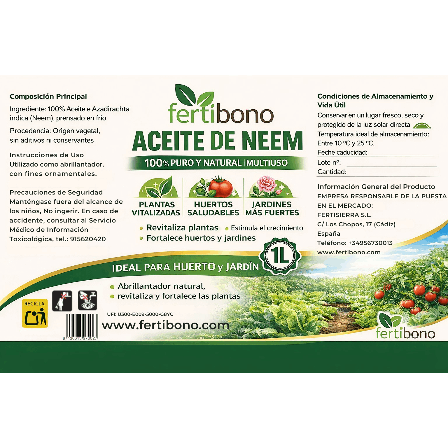 Huile de Neem 100 % Pure 1 L | Pressée à Froid – Soin Naturel pour des Plantes Saines à la Maison, au Jardin, sur la Terrasse et dans les Bureaux
