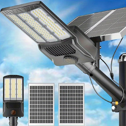 Lampadaire Solaire Extérieur avec Détecteur de Mouvement 6500K, Projecteur de Sécurité Solaire pour Jardin, Rue
