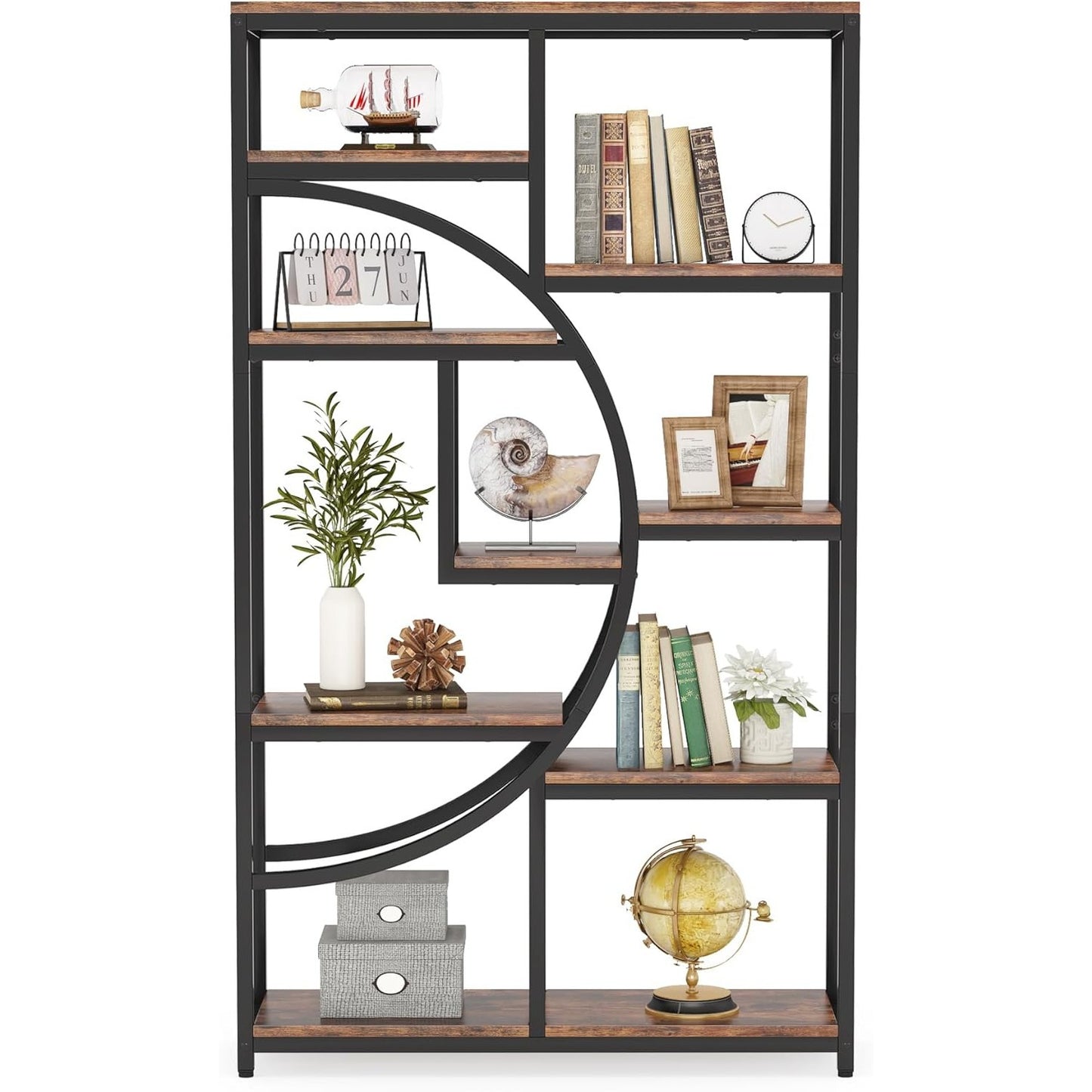 Étagère contemporaine à 5 niveaux, bibliothèques hautes indépendantes pour l'exposition et le rangement avec 9 étagères ouvertes, idéale pour le salon et les coffres de terrasse