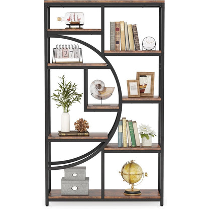 Étagère contemporaine à 5 niveaux, bibliothèques hautes indépendantes pour l'exposition et le rangement avec 9 étagères ouvertes, idéale pour le salon et les coffres de terrasse